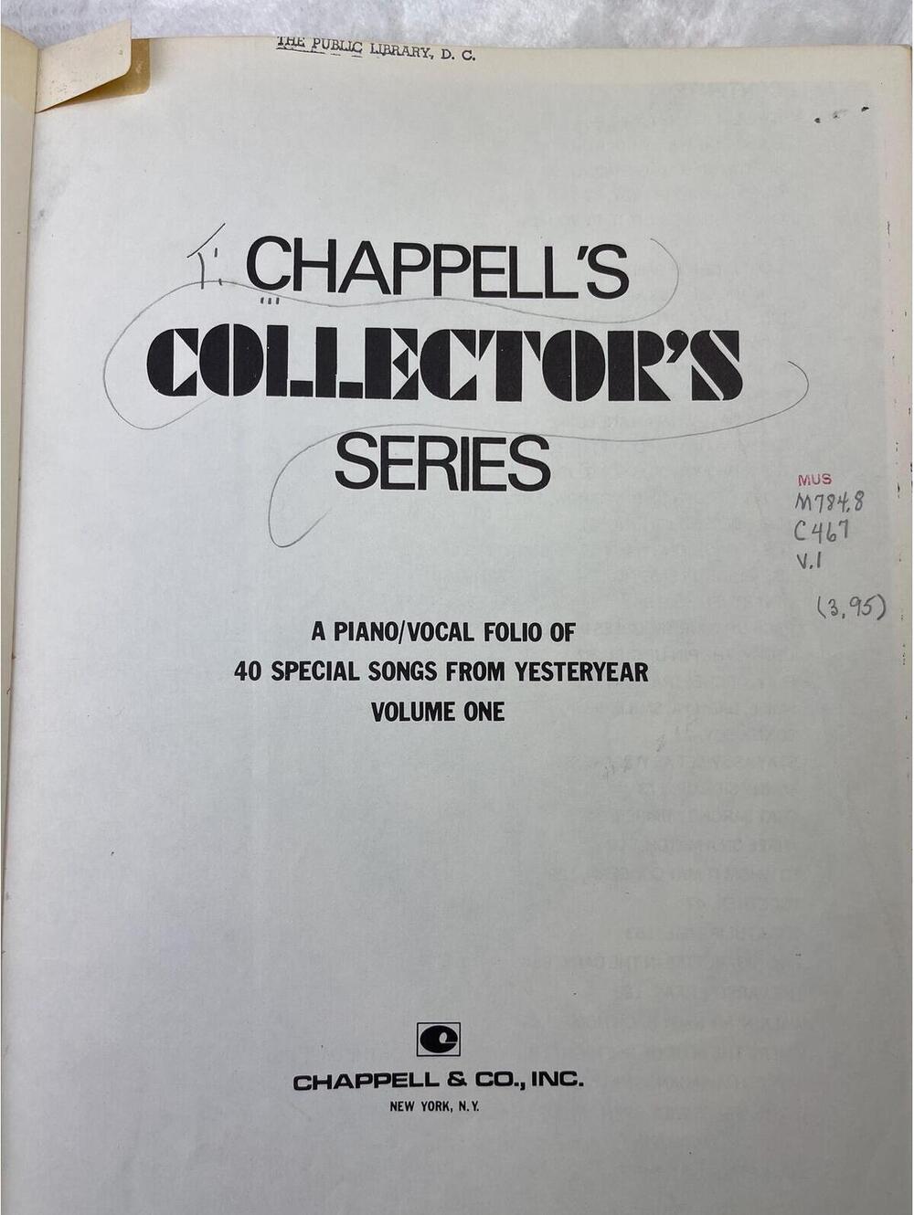 Chappell’s Collector’s Series a piano/vocal folio of 40 songs from yesteryear